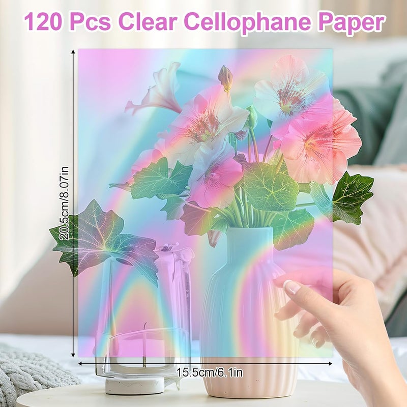 PEASUG 120 PCS Iridescent Cellophane Sheets, 6x8 Inches Holographic Candy Cellophane Wrap, Iridescent Paper for DIY Crafts Project, Art, Lights, Window Decoration - Image 2